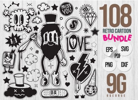108 Retro Cartoon Bundle, Graphics & Illustrations