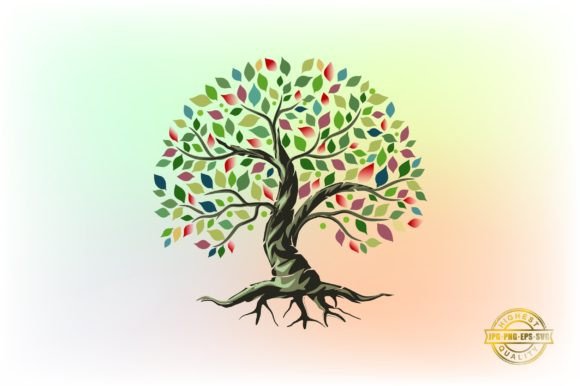 Abstract Vibrant Rainbow Tree Logo: Graphics & Illustrations