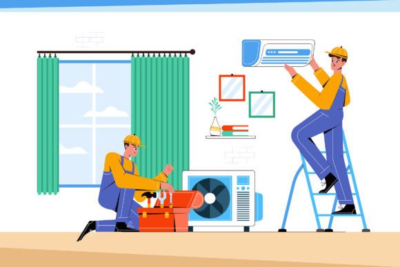 Air Conditioner Installation Vector: Graphics for Modern Design