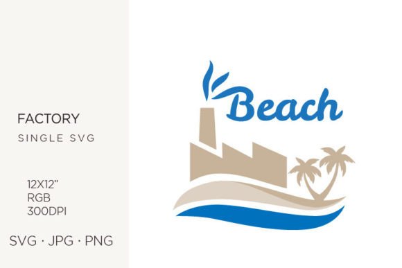 Beach with Palms and Factory: Graphics and Illustrations for Creative Design