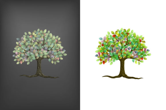 Beautiful Rainbow Tree Hand Drawing Graphics
