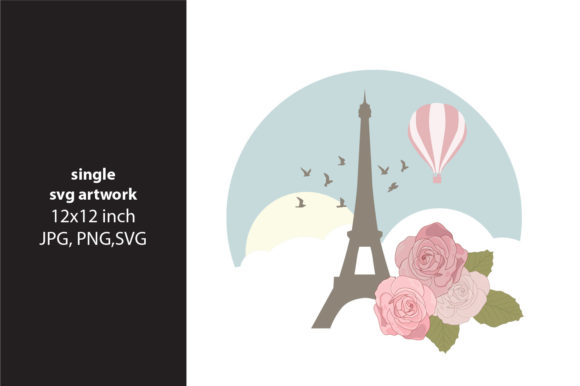 City Eiffel Tower and Flowers Graphics