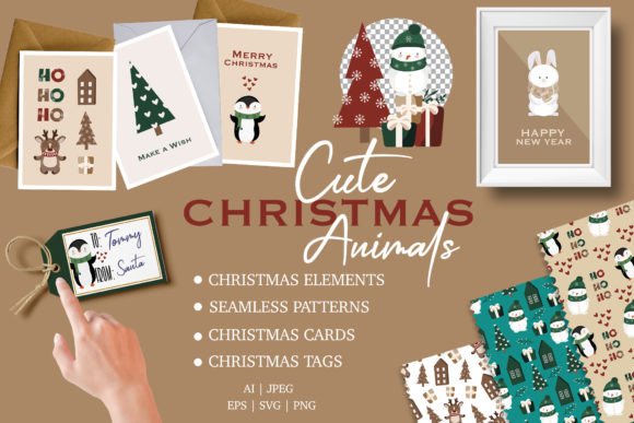Cute CHRISTMAS ANIMALS Clipart: Graphics & Illustrations for Real Publishing