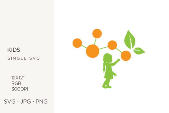 Girl and Molecules with Green Leaves Graphics
