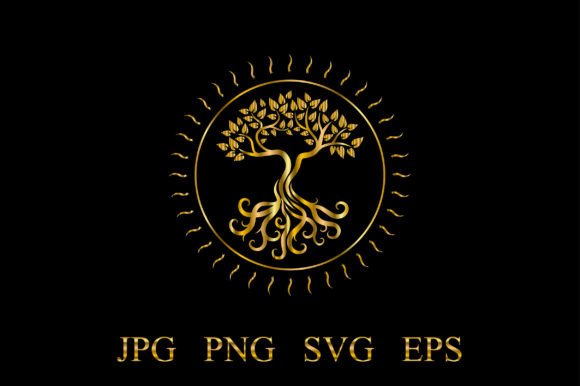 Golden Mangrove Tree Logo in the Sun