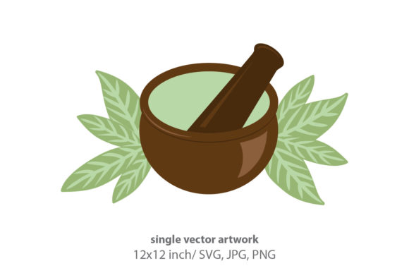 Green Leaves in Behind of Mortar and Pes: Graphics and Illustrations for Branding