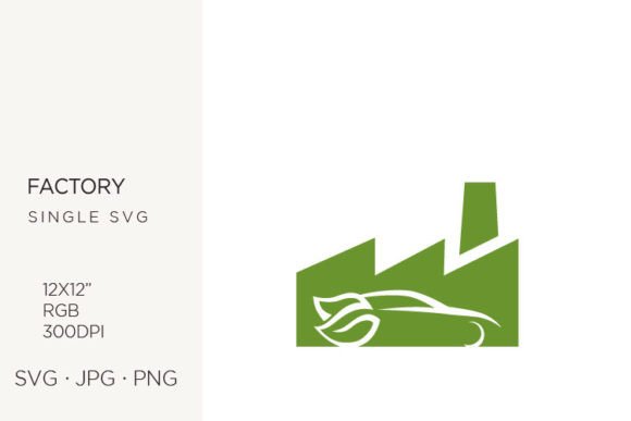Hybrid Car, Green Leafs and Factory Graphics