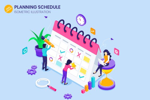 Isometric Planning Schedule Illustration Graphics