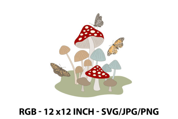 Mushroom and Butterflies Graphics
