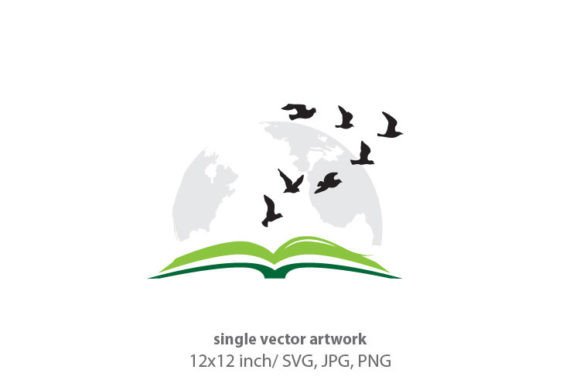 Open Book with Birds and Planet Earth Graphics