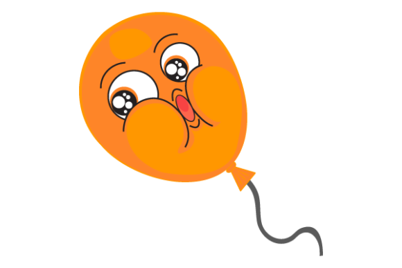 Orange Balloon with Funny Face, Cartoon Graphics