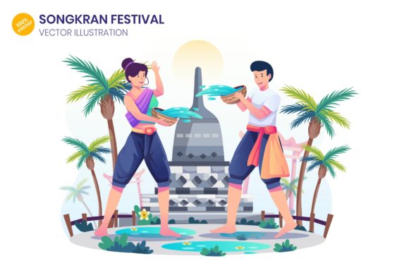 Songkran Festival Day Flat Illustration Graphics