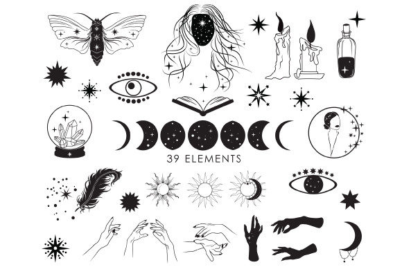 Witch Clipart, Star Sun and Moon Svg