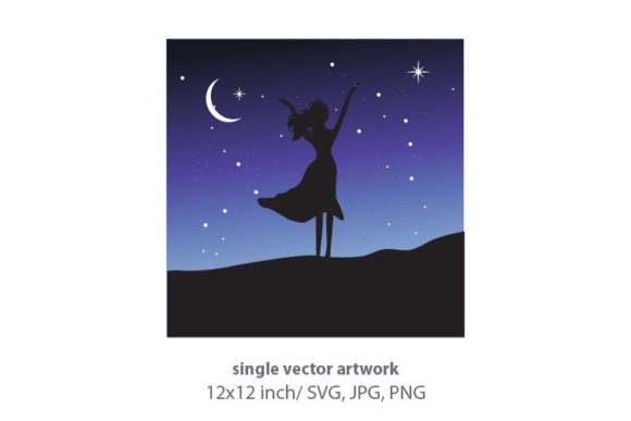 Woman and Starry Night, Vector Graphics